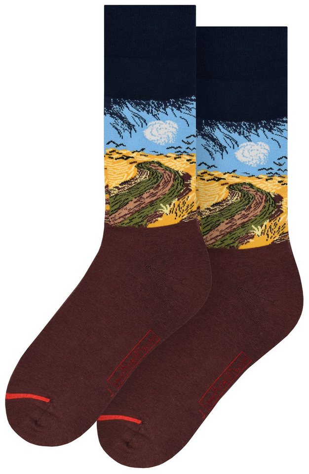 MuseARTa Langsocken Vincent van Gogh - Krähen über Weizenfeld (Packung, 1-Paar, 1 Paar) Kunstwerke Socken Strümpfe, Herren oder Damen Socken Kunst-Motiv von MuseARTa