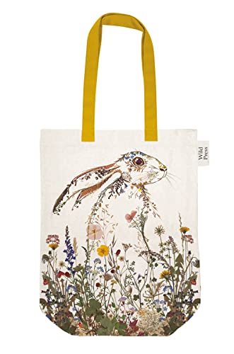 Museums & Galleries Helen Ahpornsiri Tragetasche aus Bio-Baumwolle, Wildblumen-Hase, cremefarben (COT 217), cremefarben, Medium von Museums & Galleries