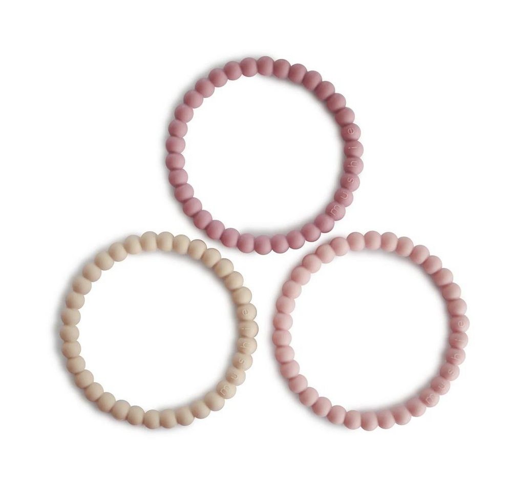 Mushie Beißring Perlen, 3er Set, Silikon, Beige Rosa, Selbstberuhiger Schnuller Babyspielzeug von Mushie