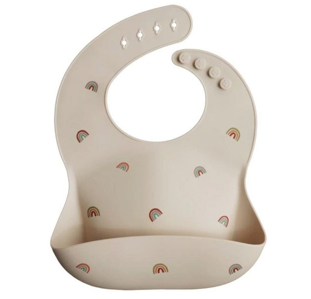 Mushie Lätzchen Silicone Baby Bib (Rainbows), BPA-frei Babylätzchen Schlabberlatz Kleckerlatz Barterl, beige von Mushie