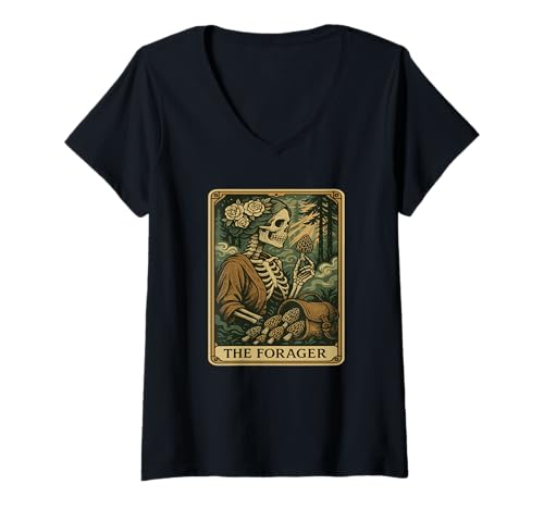 Damen The Forager Tarotkarte Foraging Morel Graphic T-Shirt mit V-Ausschnitt von Mushroom Forager Designs