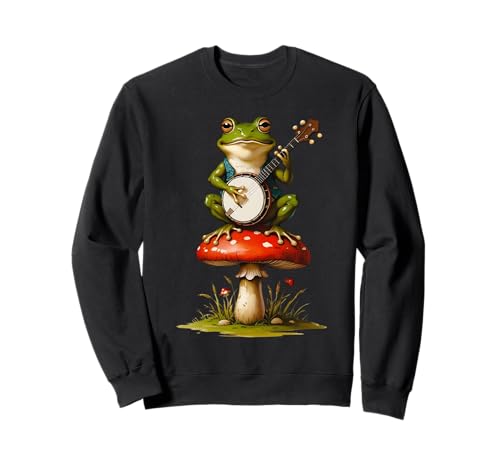 Banjo spielt Frosch auf Fliegenpilz Naturecore Jugend Frauen Mädchen Sweatshirt von Mushroom Forest Animals Fairycore Woodlandcore Kid