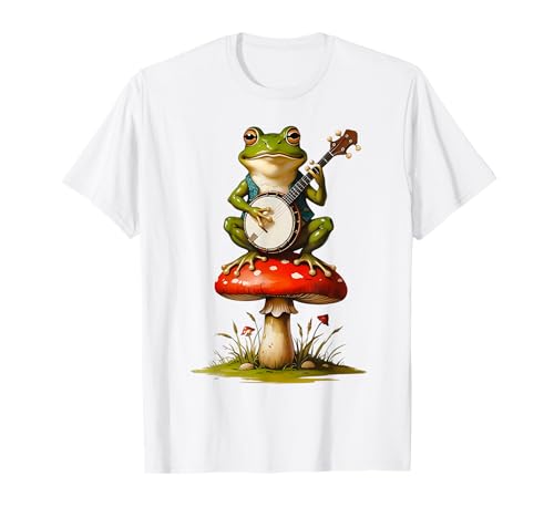 Banjo spielt Frosch auf Fliegenpilz Naturecore Jugend Frauen Mädchen T-Shirt von Mushroom Forest Animals Fairycore Woodlandcore Kid