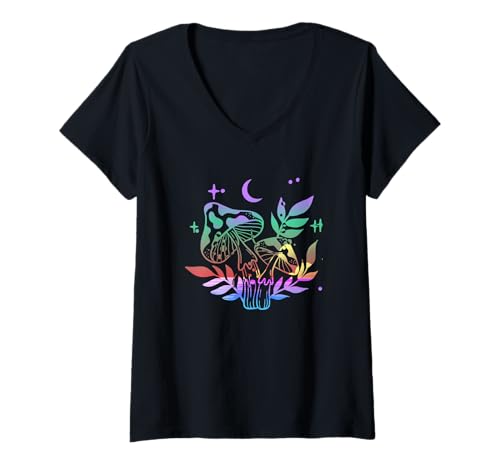 Damen Niedliche Pilze 2 Regenbogen ästhetische Fee verzaubert Frauen Kinder T-Shirt mit V-Ausschnitt Damen Niedliche Pilze 2 Regenbogen ästhetische Fee verzaubert Frauen Kinder T-Shirt mit V-Ausschnitt von MushroomCutieApparel Co.