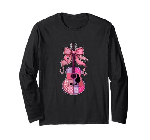 Guitar Floral Pink Color Bow Tie Girl Women Player Guitarist Langarmshirt von Music, Guitar Vacations Costume