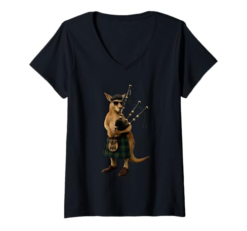 Damen Kangaroo Dudelsack T-Shirt mit V-Ausschnitt Damen Kangaroo Dudelsack T-Shirt mit V-Ausschnitt von Music Bagpipe Animal