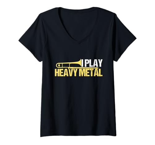 Damen I Play Heavy Metal T-Shirt, Posaunenspieler Shirts T-Shirt mit V-Ausschnitt Damen I Play Heavy Metal T-Shirt, Posaunenspieler Shirts T-Shirt mit V-Ausschnitt von Music Band Shirt Collection
