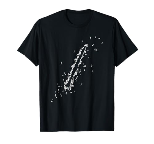 Music Clarinet Instrument Musical Notes T-Shirt für Damen in Schwarz, Größe S, Crew-Ausschnitt, Halbarm, Klassisch, Musical-themed, Klarinette geformt von Musiknoten Design von Music Clarinet Instrument Musical Notes