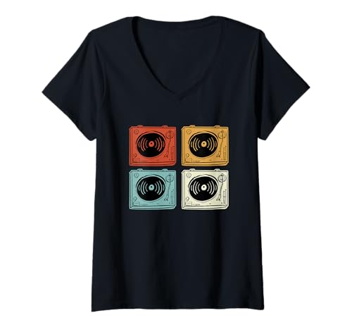 Damen Schallplatten Musiksammler Retro T-Shirt mit V-Ausschnitt Damen Schallplatten Musiksammler Retro T-Shirt mit V-Ausschnitt von Music Collectors Designs And Presents