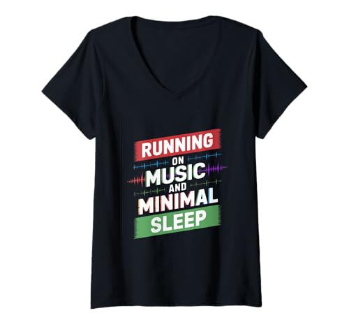 Damen Running ON Music and MINIMAL Sleep T-Shirt mit V-Ausschnitt Damen Running ON Music and MINIMAL Sleep T-Shirt mit V-Ausschnitt von Music Day Awake Sleep Running Minimal Drops
