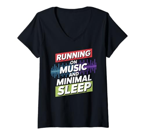 Damen Running ON Music and MINIMAL Sleep T-Shirt mit V-Ausschnitt Damen Running ON Music and MINIMAL Sleep T-Shirt mit V-Ausschnitt von Music Day Awake Sleep Running Minimal Drops