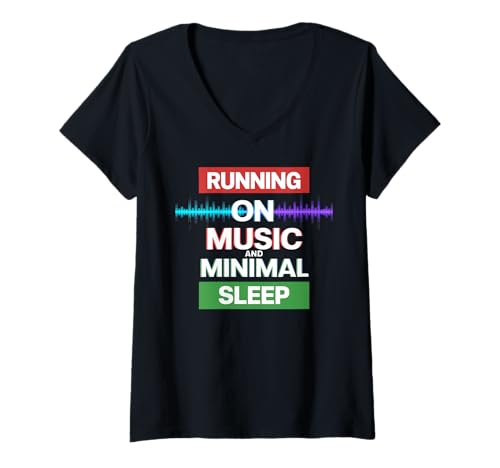Damen Running ON Music and MINIMAL Sleep T-Shirt mit V-Ausschnitt Damen Running ON Music and MINIMAL Sleep T-Shirt mit V-Ausschnitt von Music Day Awake Sleep Running Minimal Drops