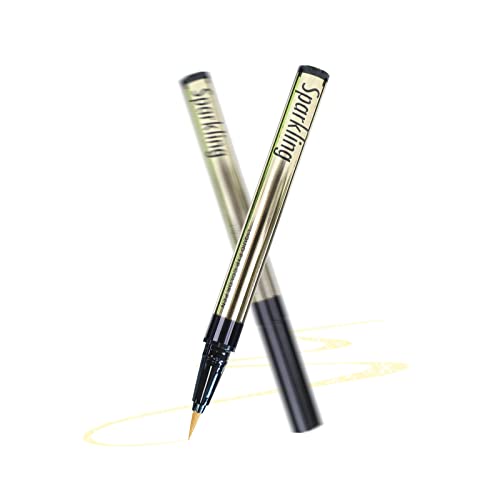 Music Flower Flüssiger Eyeliner mit Perlglanz, Wasserfester und Wischfester Flüssiger Eyeliner-Stift, Flexible Pinselspitze für Einfache Kontrolle, Vielseitig Verwendbar in Einem Stift, Gold von Music Flower