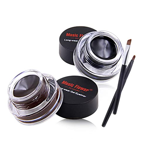 Music Flower Gel Eyeliner Set 2 In 1, Schwarz Brauner Wasserfest Langanhaltenden Gel-Eyeliner, mit 2 Pinseln, Leicht Aufzutragendes Augen Make-up und Leicht zu Entfernen, 0,21 Unzen, 2er Pack von Music Flower