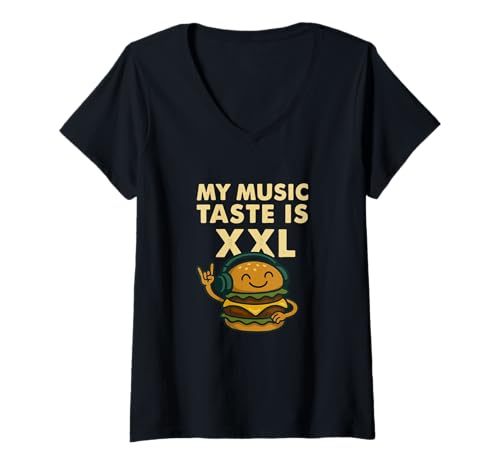 Damen Lustiges Musik-Burger-Zitat XXL Humor T-Shirt mit V-Ausschnitt Damen Lustiges Musik-Burger-Zitat XXL Humor T-Shirt mit V-Ausschnitt von Music Humor Funny XXL Burger Quote Appare