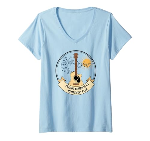 Damen Gitarre Ruhestandsplan Zitat T-Shirt mit V-Ausschnitt Damen Gitarre Ruhestandsplan Zitat T-Shirt mit V-Ausschnitt von Music Humor Retirement Guitar
