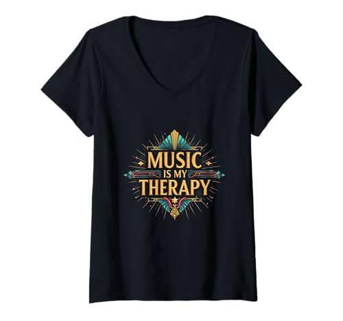 Damen Musik ist Meine Therapie Musik Musiker Kopfhörer Musik Memes T-Shirt mit V-Ausschnitt Damen Musik ist Meine Therapie Musik Musiker Kopfhörer Musik Memes T-Shirt mit V-Ausschnitt von Music Is My Therapy Music Headphone Music Meme