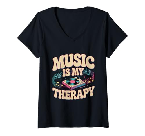 Damen Musik ist Meine Therapie Musik Musiker Kopfhörer Musik Memes T-Shirt mit V-Ausschnitt Damen Musik ist Meine Therapie Musik Musiker Kopfhörer Musik Memes T-Shirt mit V-Ausschnitt von Music Is My Therapy Music Headphone Music Meme