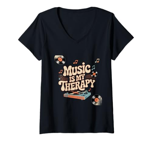 Damen Musik ist Meine Therapie Musik Musiker Kopfhörer Musik Memes T-Shirt mit V-Ausschnitt Damen Musik ist Meine Therapie Musik Musiker Kopfhörer Musik Memes T-Shirt mit V-Ausschnitt von Music Is My Therapy Music Headphone Music Meme