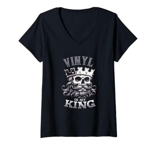 Damen Vinyl Is My King Totenkopf Retro Musik T-Shirt mit V-Ausschnitt Damen Vinyl Is My King Totenkopf Retro Musik T-Shirt mit V-Ausschnitt von Music Lovers Designs