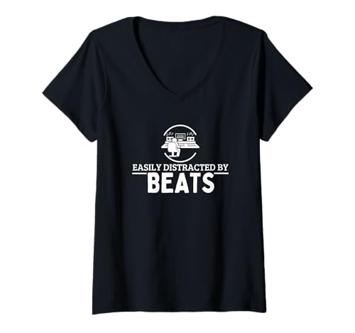 Damen Leicht abgelenkt von Beats Audio Engineer Music Producer T-Shirt mit V-Ausschnitt von Music Producer Gifts For Men