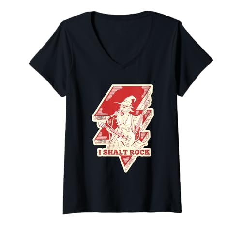 Damen Zauberer spielt eine E-Gitarre T-Shirt mit V-Ausschnitt Damen Zauberer spielt eine E-Gitarre T-Shirt mit V-Ausschnitt von Music Revival Design Studio