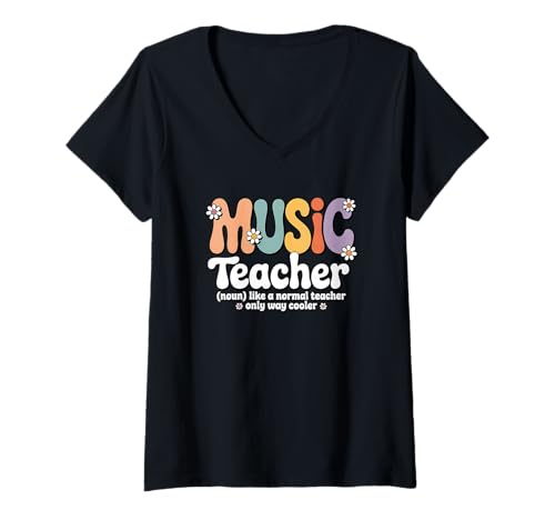 Damen Groovy Music Teacher Band Orchestra Chor Back to School T-Shirt mit V-Ausschnitt Damen Groovy Music Teacher Band Orchestra Chor Back to School T-Shirt mit V-Ausschnitt von Music Teacher Apparel for Women & Men