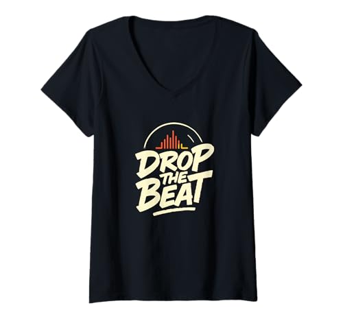 Damen Drop The Beat Graphic Cooler Musik-DJ T-Shirt mit V-Ausschnitt Damen Drop The Beat Graphic Cooler Musik-DJ T-Shirt mit V-Ausschnitt von Music Vibes Streetwear Apparel Co.