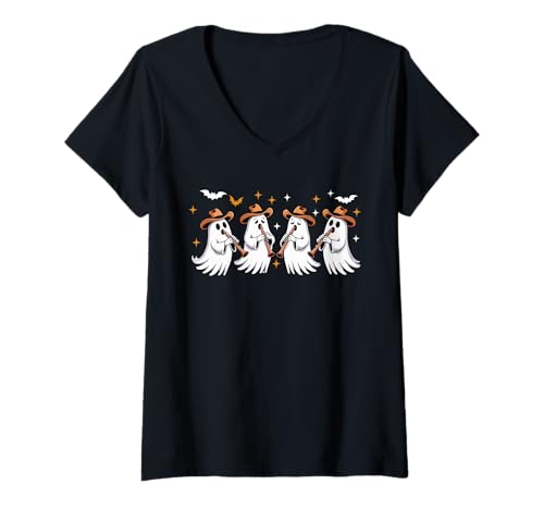 Damen Group Boos Playing Clarinet Halloween Instrument Musical T-Shirt mit V-Ausschnitt von Musical, Musician Halloween Costume