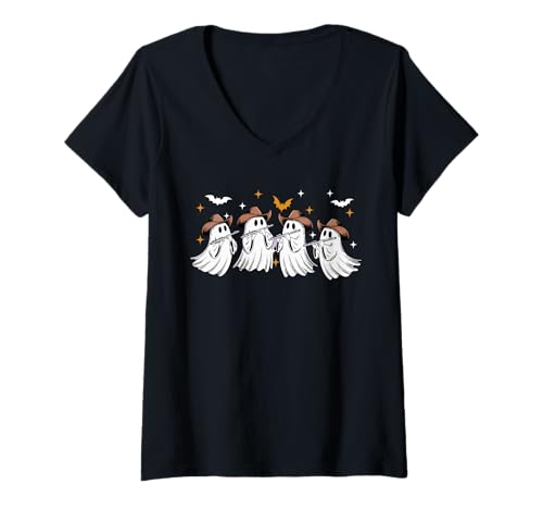 Damen Group Boos Playing Flute Halloween Instrument Musical T-Shirt mit V-Ausschnitt von Musical, Musician Halloween Costume