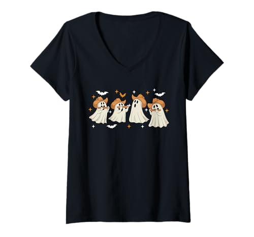 Damen Group Boos Playing Harmonica Halloween Instrument Musical T-Shirt mit V-Ausschnitt Damen Group Boos Playing Harmonica Halloween Instrument Musical T-Shirt mit V-Ausschnitt von Musical, Musician Halloween Costume