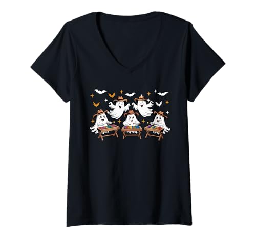 Damen Group Boos Playing Xylophone Halloween Instrument Musical T-Shirt mit V-Ausschnitt von Musical, Musician Halloween Costume