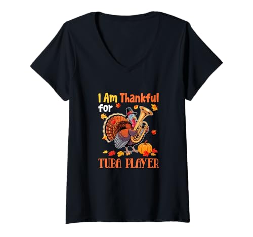 Damen Thankful for Tuba Player Thanksgiving Turkey Pilgrim Musical T-Shirt mit V-Ausschnitt Damen Thankful for Tuba Player Thanksgiving Turkey Pilgrim Musical T-Shirt mit V-Ausschnitt von Musical, Musician Thanksgiving Costume