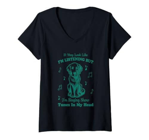 Damen I'm Listening But Singing Show Melodien T-Shirt mit V-Ausschnitt Damen I'm Listening But Singing Show Melodien T-Shirt mit V-Ausschnitt von Musical Dog Lovers Show Tunes Fun