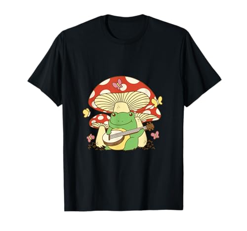 Banjo spielt Frosch in Mushroom Patch T-Shirt von Musical Frog and Butterfly Fun
