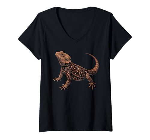 Damen Musical Notes Bearded Dragon Music Musician T-Shirt mit V-Ausschnitt Damen Musical Notes Bearded Dragon Music Musician T-Shirt mit V-Ausschnitt von Musical Notes Animal Lover Music Musician Apparel