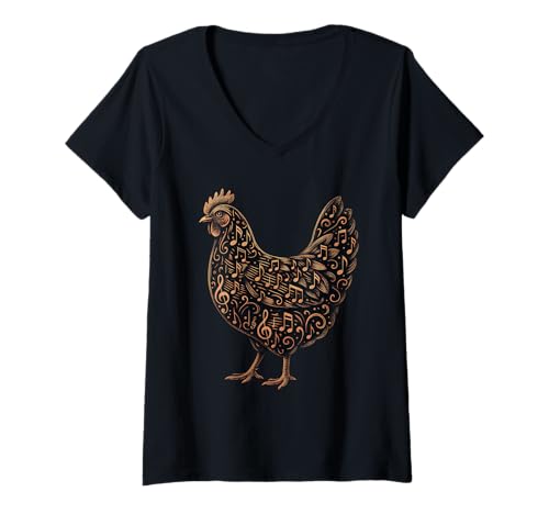 Damen Musical Notes Chicken Music Musician T-Shirt mit V-Ausschnitt Damen Musical Notes Chicken Music Musician T-Shirt mit V-Ausschnitt von Musical Notes Animal Lover Music Musician Apparel