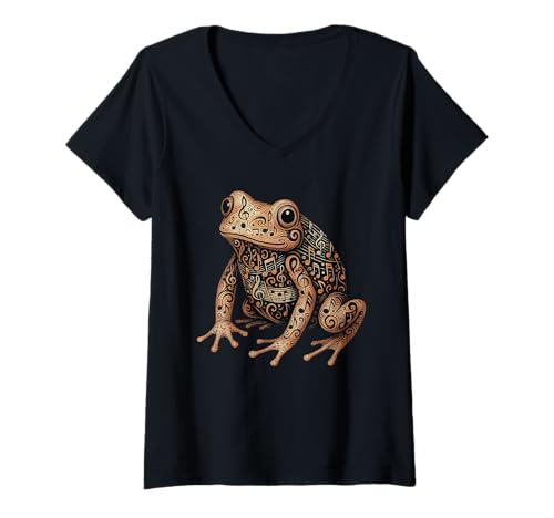 Damen Musical Notes Frog Music Musician T-Shirt mit V-Ausschnitt Damen Musical Notes Frog Music Musician T-Shirt mit V-Ausschnitt von Musical Notes Animal Lover Music Musician Apparel