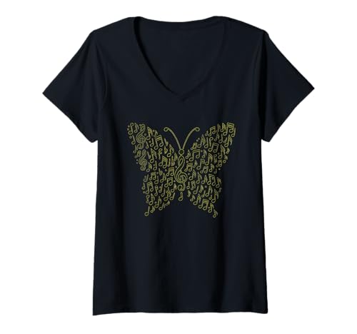 Damen Musical Notes Butterfly Music Musician T-Shirt mit V-Ausschnitt Damen Musical Notes Butterfly Music Musician T-Shirt mit V-Ausschnitt von Musical Notes Butterfly Music Musician Apparel