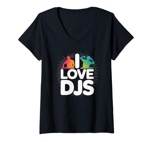 Damen Ich Liebe DJs, Musikliebhaber T-Shirt mit V-Ausschnitt Damen Ich Liebe DJs, Musikliebhaber T-Shirt mit V-Ausschnitt von Musical Passion Statement Graphic
