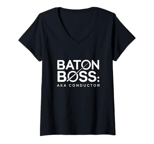 Damen Baton Boss AKA Dirigent Music Orchestra Band Director T-Shirt mit V-Ausschnitt Damen Baton Boss AKA Dirigent Music Orchestra Band Director T-Shirt mit V-Ausschnitt von Musical Performers Leadership Arts