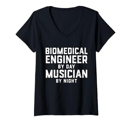 Damen Biomedizinischer Ingenieur bei Tag Musiker bei Nacht Engineering T-Shirt mit V-Ausschnitt von Musician Gifts & Accessories