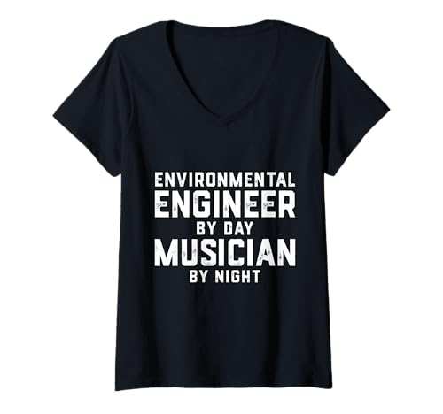 Damen Umweltingenieur bei Tag Musiker bei Nacht Ingenieurwesen T-Shirt mit V-Ausschnitt von Musician Gifts & Accessories