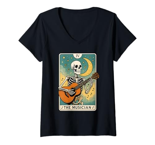 Damen Das Musiker-Tarot T-Shirt mit V-Ausschnitt von Musician Job