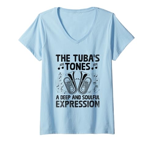 Damen The Tuba's Tones A Deep And Soulful Expression Musiker Tuba T-Shirt mit V-Ausschnitt von Musician Tuba Player Gifts Music Tubist Sayings