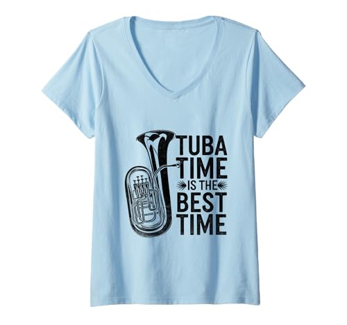 Damen Tuba Time Is The Best Time Musiker Tubaist Tubist Tuba T-Shirt mit V-Ausschnitt von Musician Tuba Player Gifts Music Tubist Sayings