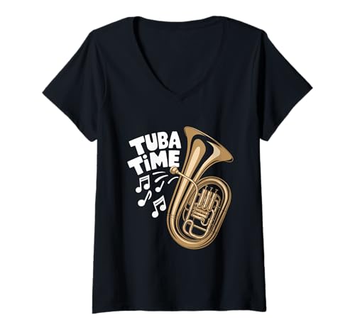 Damen Tuba Time Musiker Tubaist Tubist Tuba Player T-Shirt mit V-Ausschnitt von Musician Tuba Player Gifts Music Tubist Sayings