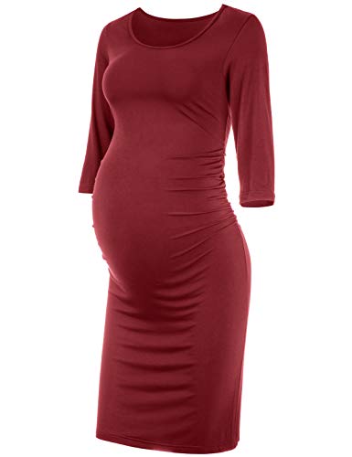 Musidora 3/4-Ärmel Umstandskleider Casual geraffte Seiten Bodycon Kleid für Alltag oder Babyparty - Rot - Mittel Musidora 3/4-Ärmel Umstandskleider Casual geraffte Seiten Bodycon Kleid für Alltag oder Babyparty - Rot - Mittel von Musidora