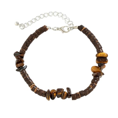 Armband Perlen Männer, Perlen-Armband aus Legierung Perle mit unregelmäßigem Stein für Herren Damen Braun, 23CM von Musihy