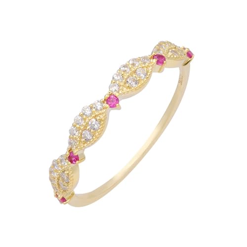 Damen Goldring 375 Echtgold, 9K Gelbgold Hochzeit Ringe mit Ruby erstellt und Moissanit, Größe 54 (17.2) von Musihy